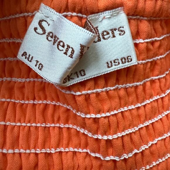 Seven Wonders Orange Puff Sleeve Smocked Cotton Milkmaid Midi Dress M Cottagecor - Picture 6 of 9